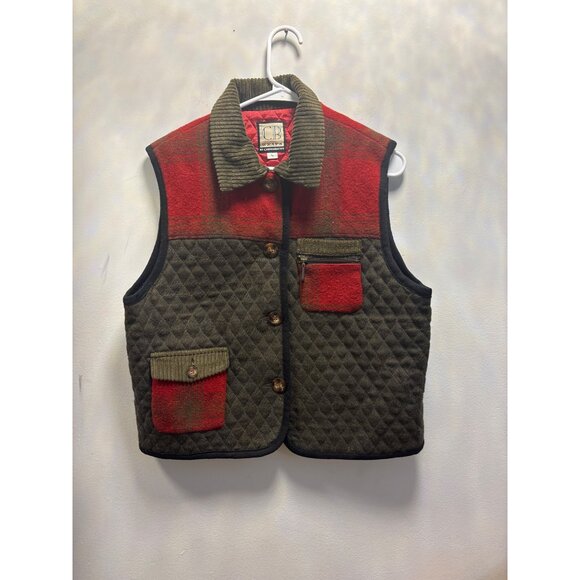 CB Wraps By Canvasbacks Quilted Wool Vest L Red & Brown - Picture 1 of 9